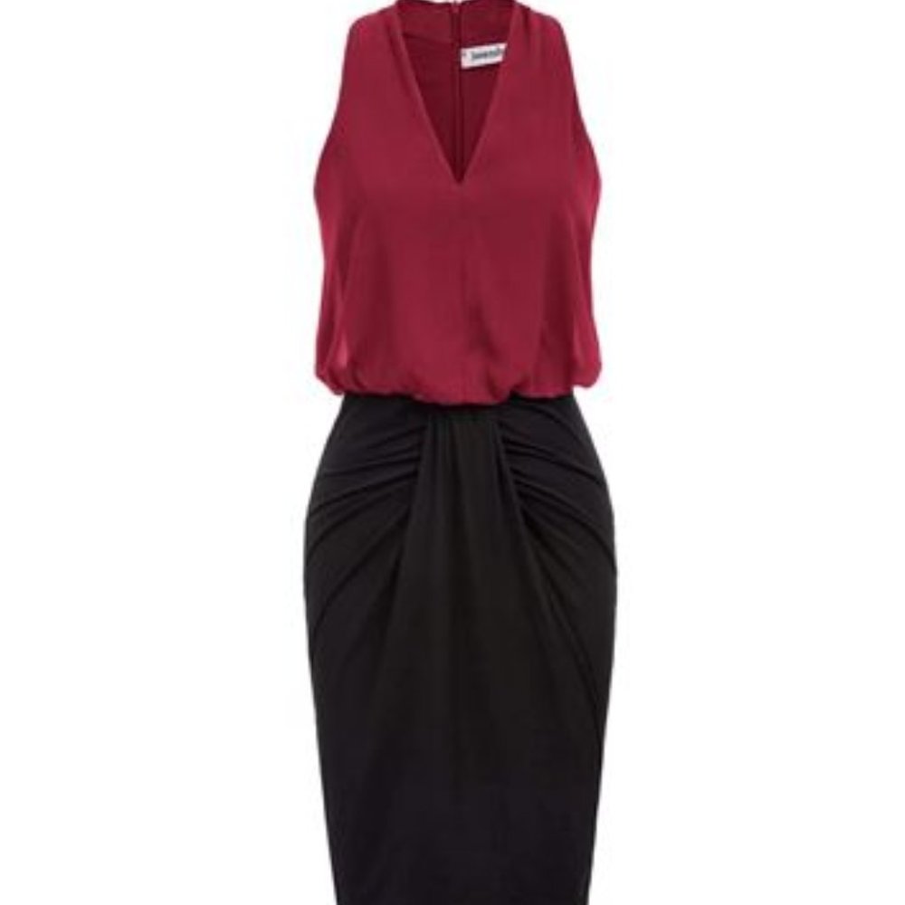 Colorblock V Neck Cocktail Sheath Dress (XL)